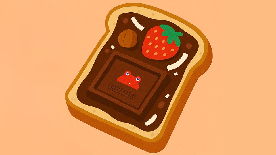 tartine de chocolat avec une fraise et une grenouille au milieu