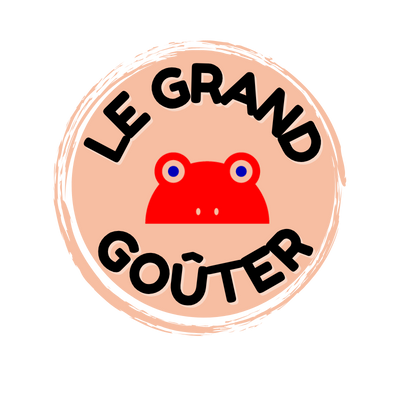 logo le grand goûter avec une grenouille rouge au milieu